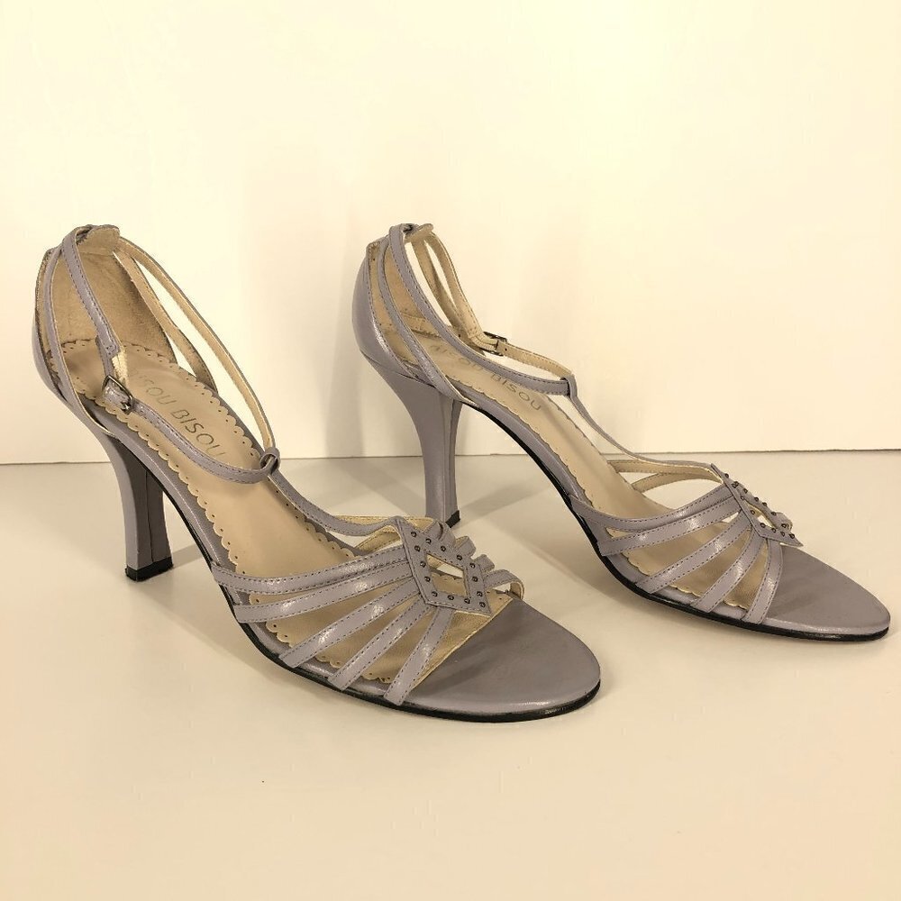Bisou Bisou Lilac Embellished Diamond Multi-Strap‎ Open Toe 3" Sandal Heels Sz 8